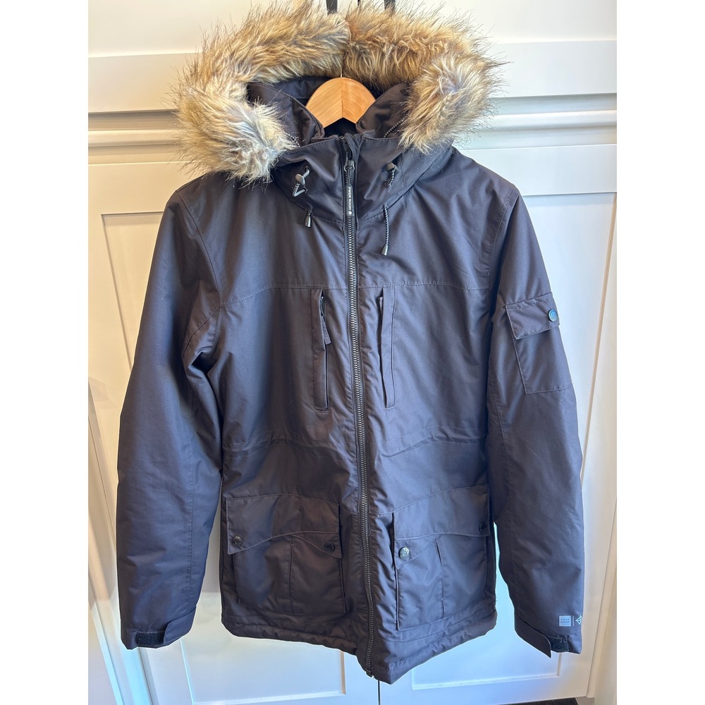 PWDR ROOM Women's Winter Parka Jacket Black Faux Fur Hood Snow Ski Coat Small